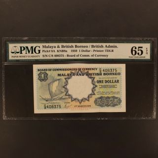 Malaya & British Borneo Dollar 1.  3.  1959 P 8a Banknote Pmg 65 Epq - Gem Unc