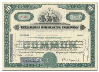 Tecumseh Products Company Stock Certificate (michigan)