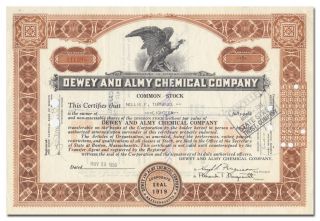 Dewey And Almy Chemical Company Stock Certificate (massachusetts)