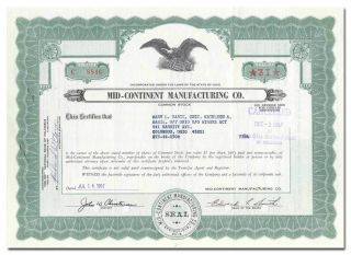 Mid - Continent Manufacturing Co.  Stock Certificate