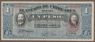 1914 Mexico (chihuahua) 1 Peso Note Unc