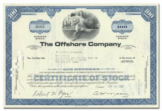 The Offshore Company Stock Certificate (offshore Oil Drilling)