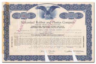 Vulcanized Rubber And Plastics Company Stock Certificate (maine)