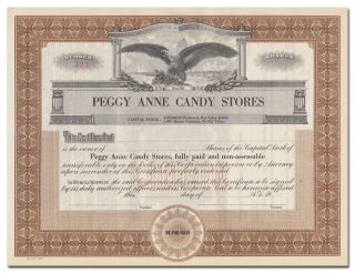 Peggy Anne Candy Stores Stock Certificate (maine)