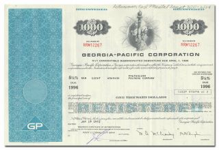 Georgia - Pacific Corporation Bond Certificate (statue Of Liberty Vignette)