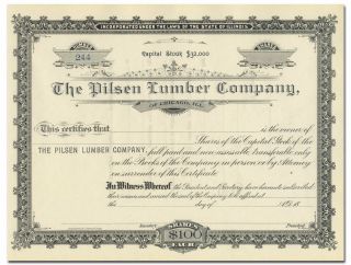 Pilsen Lumber Company Stock Certificate (chicago,  Illinois)