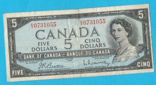 1954 Canadian 5 Dollar Note - Beattie/ Raminsky - Circulated