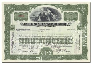 United Printers & Publishers Incorporated Stock Certificate (rust Craft Cards)