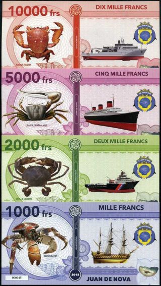 Juan De Nova Set 4 1000 2000 5000 10,  000 2018 Fantasy Polymer Birgus Latro Crab