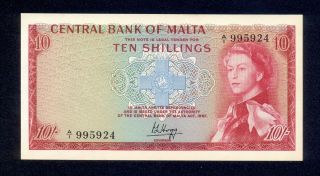 Malta (central Bank Of Malta) Ten Shillings 1968 Signed Hogg Au.