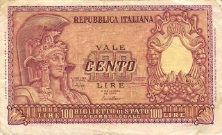 Italy 100 Lire 31.  12.  1951 P 91a Series 1192 Circulated Banknote Sf