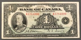 1935 Bank Of Canada $1 - Bc - 1 Serial A1284006/a