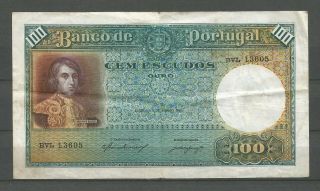 Portugal 1941 República Portuguesa.  100 Escudos.  Circulated Banknote (3)