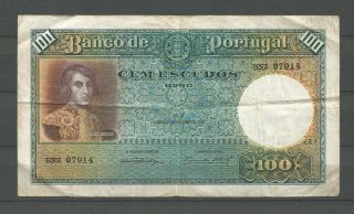 Portugal 1941 República Portuguesa.  100 Escudos.  Circulated Banknote (2)