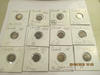 19 Different Canada 5 Cent Silvers