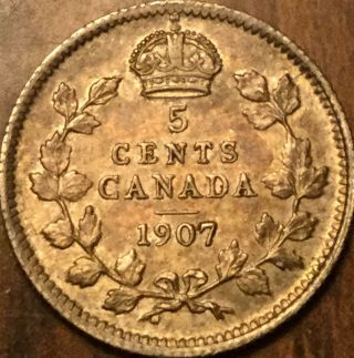 1907 Canada Silver 5 Cents - Fantastic Unc