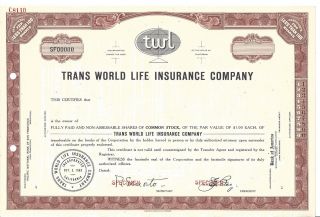 Trans World Life Insurance Company.  Abn " Specimen " Common Stock Certificate