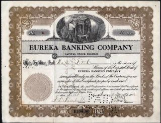 Eureka Banking Company,  Eureka,  Utah,  1916,  Cancelled Stock Certificate