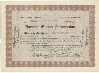 Stk Harroun Motors Corp.  Wayne,  Mi Dated 09/21/1921 Made Automobiles.  See Images