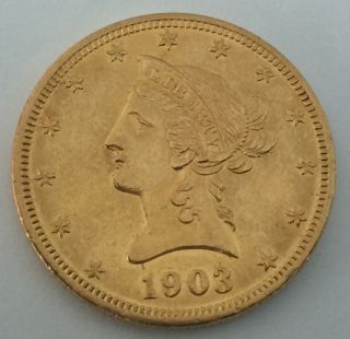1903 Us America 10$ Ten Dollar Gold Coin Liberty Head Eagle