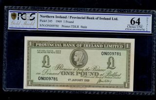 Northern - Ireland 1 Pound 1969 Pick 245 Pcgs 64 Choice Unc.