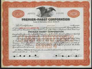 Stk Premier - Pabst Corporation 1938 Class A Preferred Orange S/ Harris Perlstein