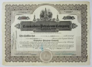 Vintage Commodore Oil Company Stock Certificate California Derrick 1929