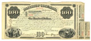 District Of Columbia $100 Public Bond Certificate.  1873.