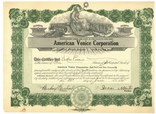 American Venice Corporation.  Stock Certificate.  York.