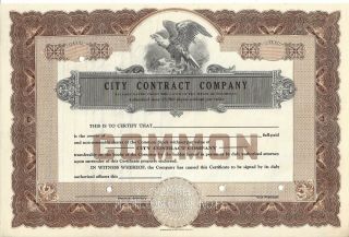City Contract Company.  " Specimen " Common Stock Certificate
