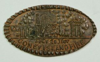 Elongated Cent – 1907 Coney Island Fire – Nyci - 6 On 1905 Indian Cent