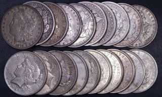Roll Of 20 Silver Dollars:15 Morgan & 5 Peace Mixed Dates & Mm Silver Coins