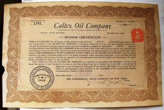Stock Certificate Caltex Oil Company 50 Shares,  1919 Uncancelled State Of Ny