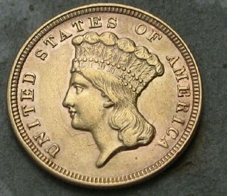 1854 $3 Princess Gold Coin.  Au/bu