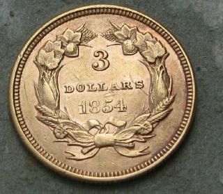 1854 $3 PRINCESS GOLD COIN.  AU/BU 2