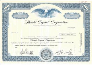 Florida Capital Corporation.  " Specimen " Common Stock Certificate