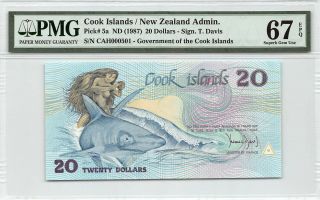 Cook Islands Nd (1987) P - 5a Pmg Gem Unc 67 Epq 20 Dollars Low S/n 501