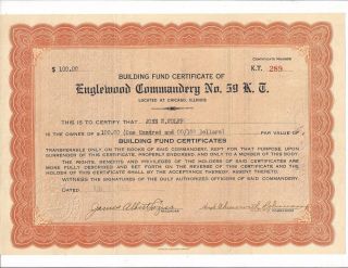 Englewood Commandery No.  59 K.  C.  (chicago,  Il).  1926 Building Fund Certificate