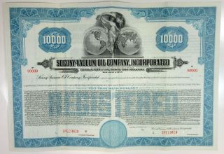 Ny.  Socony - Vacuum Oil Co.  1937 Specimen $10,  000 Registered Bond Vf Abn
