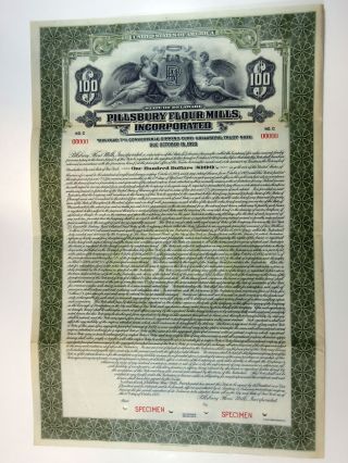 Pillsbury Flour Mills,  Inc 1923 Specimen $100 7 Gold Coupon Bond Xf Abn
