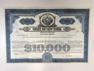 State Of York,  1944 $10,  000 Reg.  1.  30 Specimen Housing Bond,  Xf Abnc - Blue