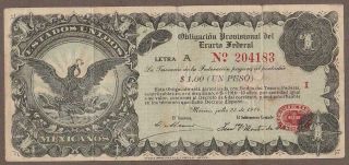1914 Mexico (tesorero) 1 Peso Note