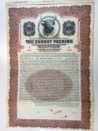 Me.  Cudahy Packing Co. ,  1916 $500 Specimen 5 Gold Bond Fine - Vf Abnc - Brown