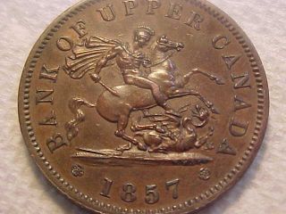 1857 Bank Of Upper Canada One Penny Bank Token Ms Brown Unc Coin