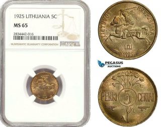 Ad883,  Lithuania,  5 Centai 1925,  Ngc Ms65