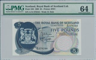 Royal Bank Of Scotland Ltd.  Scotland 5 Pounds 1969 Pmg 64