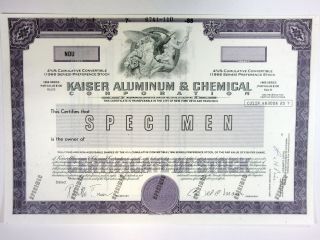 Kaiser Aluminum & Chemical Corp. ,  1988 Specimen Stock Certificate,  Xf - Purple