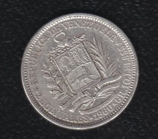 Venezuela 2 Bolivares 1960 Silver