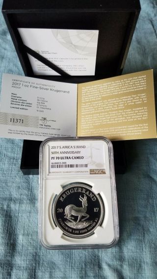 2017 Sa Silver Proof Krugerrand 50th Anniversary Ngc Pf70 Ultra Cameo In Hand