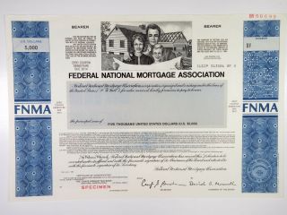 Federal National Mortgage Assoc.  Fannie Mae 1984 $5,  000 Specimen Bond,  Xf - Blue